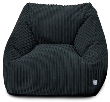 rucomfy Big Kids Filled Armchair Beanbag Seat - Soft Corduroy - Navy | Ergonomic Pre-Filled Kids Beanbag Chair - Machine Washable Cover - Safe Comfortable Toddler Seating - 70x80x60cm