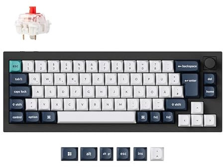 Keychron Q2 Max individuelle mechanische Gaming-Tastatur, QMK programmierbarer Knopf 2,4 GHz/Bluetooth 5.1/kabelgebunden, Deutsch DE ISO 65% kompakter RGB-Hot-Swap mit Gateron Rot-Schalter