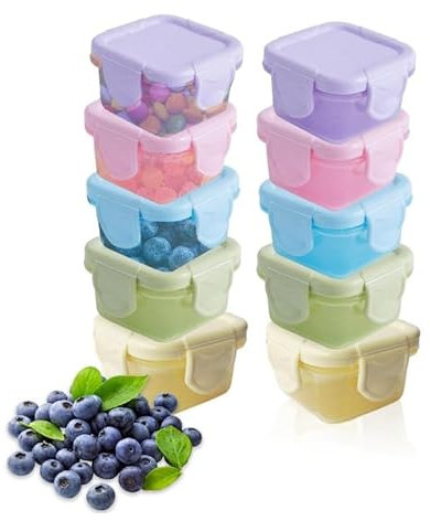 10 Pezzi 60ML Contenitori Ermetici per Alimenti Piccoli,Contenitori per Freezer con Coperchio in Plastica,Riutilizzabili Contenitore per Mini-frigorifero,Senza BPA Mini Contenitori per Salse,Creme,etc