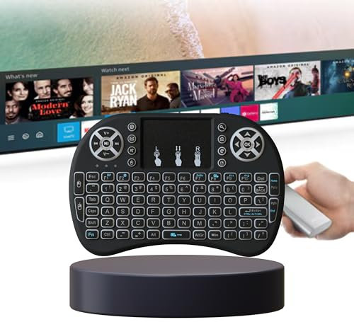 EKLAT Mini tastiera wireless retroilluminata 2.4GHz con touchpad integrato - tastiera portatile AZERTY per Android TV Box, PC, Smart TV - Retroilluminazione 3 colori - bianco (bianco neve)