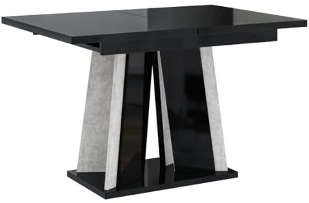 PROROOM FURNITURE - Esstisch Ausziehbar 120-160x80x75 cm – Esszimmertisch Rechteckig, Dining Table, Modern Tisch für Esszimmer, Küche, Wohnzimmer, Salon (Schwarz Hochglanz, Betonoptik)