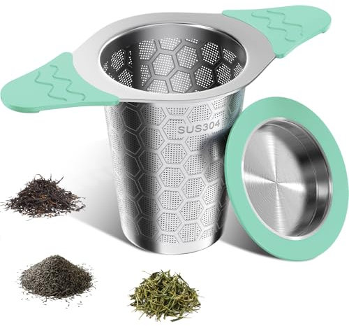 yomanta infusor de te 304 Acero Inoxidable, Coladores de té para té suelto, Con tapa y asa de silicona resistente al calor, Apto para teteras, tazas de té y tazas - Verde