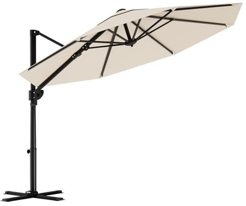 Devoko Sombrilla de 300 cm, sombrilla grande, sombrilla de jardín, protección UV 50+, estructura más gruesa con manivela giratoria 360°, beige