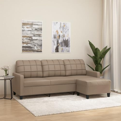 ZQQLVOO 3-Sitzer-Sofa mit Hocker Cappuccino-Braun 3-Sitzer Sofa mit Hocker, Langlebiges Kunstleder, Robustes Gestell, Bequemes Sitzgefühl 180 cm Kunstleder
