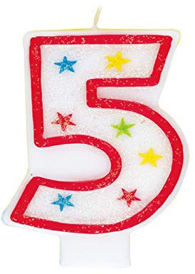 Unique Party Supplies 37315 Glitzernde Zahl 5 Geburtstagskerze und Happy Birthday-Kuchendekoration