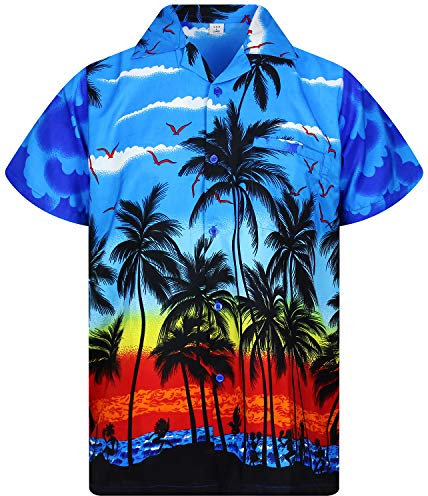 V.H.O. Funky Hawaii-Hemd, Herren, Kurzarm, Beach, Blau, 3XL