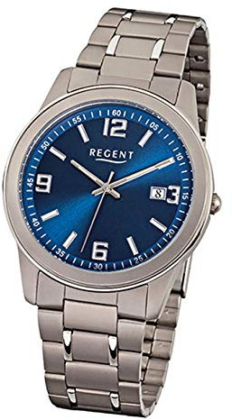 REGENT Herren-Armbanduhr Titan/Blau F-840