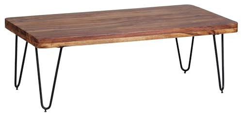 FineBuy Table Basse Bois Massif Sheesham Table de Salon 115 x 40 x 60 cm | Table d'appoint Style Maison de Campagne | Meubles en Bois Naturel | Table en Bois Massif Jambes en métal