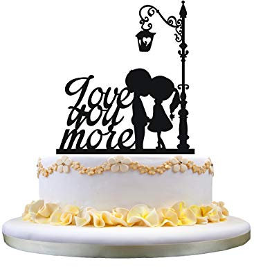 zhongfei Love you more cake topper,boy and girl in love kissing under the Lamp topper for cake