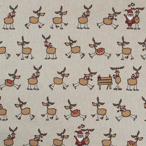 Dekostoff Weihnachten, Weihnachtsstoff zum Nähen, Rentiere, Leinenoptik, beige (Länge am Stück: ab 50cm / Breite: 140cm)