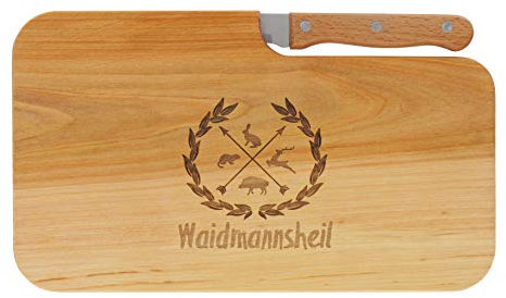 LASERHELD | Brotzeitbrett Holz mit Gravur “Waidmannsheil” & Messer | 26 x 15 cm | Frühstücksbrettchen Holz Schneidebrett Jausenbrett | Geschenk für Jäger zum Vatertag Vatertagsgeschenk…