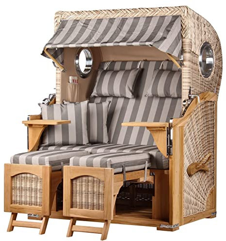 bene living Strandkorb Ammersee Teak Bullauge - PE Shell - Modell 537 - Zweisitzer inkl. Liftersystem