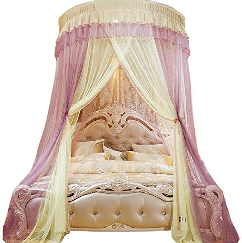 SimidunEUR Moskitonetz Bett, Moskitonetz Romantische Prinzessin Bett Baldachin Kuppel Mücken Netz Runden Betthimmel Schlafzimmer Dekoration für Mädchen & Erwachsene,Pruple Gelb,Bett 1,5 M