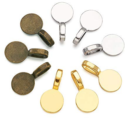 Cheriswelry 60pcs 3 Colors Flat Round Tibetan Alloy Glue on Flat Pad Bails Circle Bails Pendants Charms Beads Connector Hanger Clasp Cabochon Settings for DIY Pendant Necklace Earrings Jewelry M