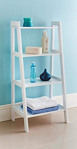 Biznest 4 Tier Wooden Ladder Shelf Extra Storage Space Shelving Unit Bathroom -White