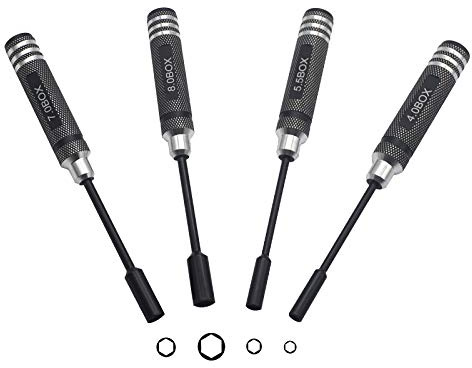 Mirthobby 4Pcs Hex Nut Key Socket Screw Driver Tool,4.0 5.5 7.0 8.0mm Sleeve Wrench Spanner,RC Flat Head Wrench Screwdrivers Repair Tools Kit for RC FPV Car Truck Boat