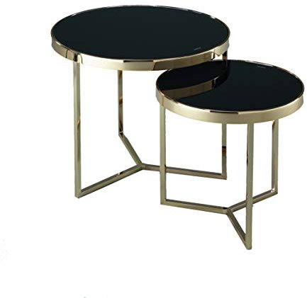Dublino Couchtisch/Beistelltisch-Set Jade, 2-teilig, Glasplatte mit Stahlgestell in Goldoptik, Stahl | Glas Beistelltisch | Metall Couchtische