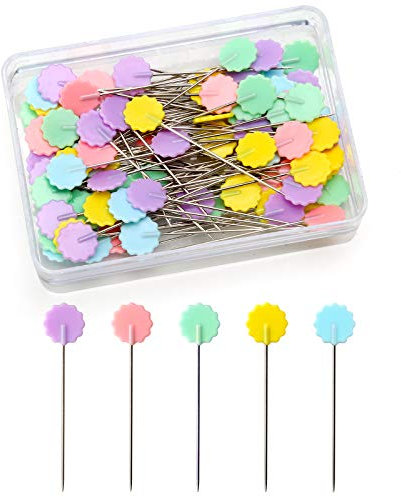 100 Piece Assorted Color Glass Head Sewing Pins - Safety Dressmaking Pins for Crafting, Knitting, Quilting & Jewelry Decoration (Flower Type) with Storage Box