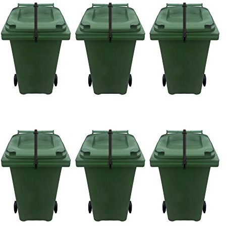 Wheelie Bin Lid Lock Strap - Heavy Duty - Windy Version - NO DRILLING, NO GLUEING - Secure Contents From Spilling - Stop Wind or Vandals Tipping - Easy Fitting (MULTI bin pack) (6)