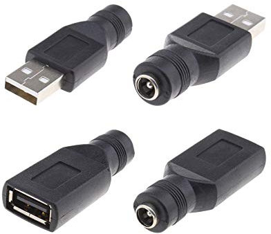 EMSea 4 Stück Konverter, Gleichstrom-Buchse, USB auf 5,5 x 2,1 mm für Laptop - 2 Stecker und 2 Buchsen