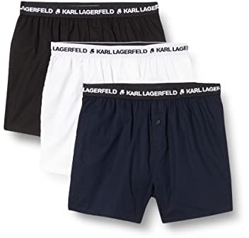 KARL LAGERFELD Herren Herren Woven (Pack of 3) Boxershorts, Schwarz/Weiß/Navy, XL