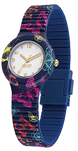 HIP HOP, Collezione Animals Addicted, Orologio Donna Blue Butterfly, Cinturino in Silicone Intercambiabile e Regolabile, Cassa 32 mm, Movimento al Quarzo, Resistente all'Acqua, Multicolor