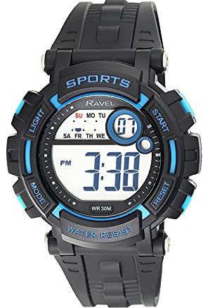 Ravel - Runde 3ATM- Digital-Herren-Quarz-Armbanduhr mit Beleuchtung - RDG.14.4 - Schwarz/Blau