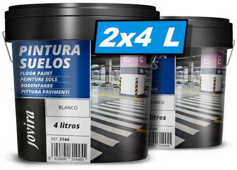JOVIRA PINTURAS Pintura Suelos, Garajes y Pavimentos Deportivos en general, acabado Mate. Protege y decora las superficies de hormigón, cemento y asfalto. (2x4 Litros, Blanco) A-14C