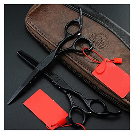 Generic Friseurschere Trimmen & Ampcuttingwith mit feinen Spannungsanpassungs-Haar-Clippers-Scheren für einen Hairst (Color : Black with Bag)