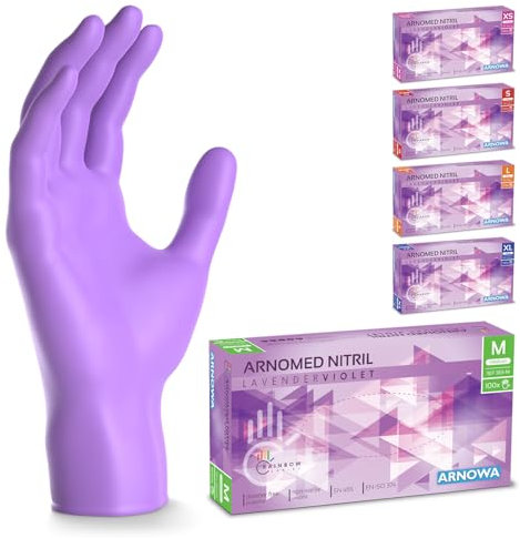 ARNOMED Einweghandschuhe Lila 100 Stück/Box, Nitrilhandschuhe M, Einmalhandschuhe, Handschuhe Einweg puderfrei, latexfreie Gummihandschuhe, Einweghandschuhe in XS, S, M, L & XL verfügbar