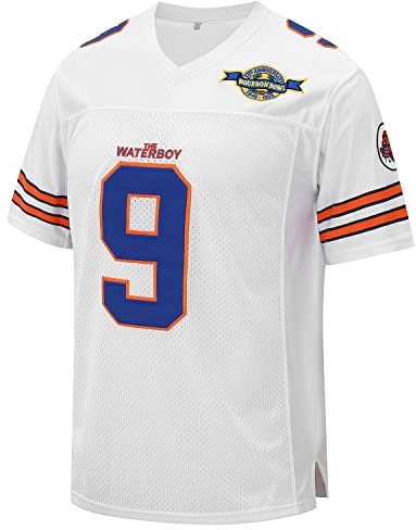 kioken Waterboy Jersey Bobby Boucher #9 Adam Sandler Mud Dogs Bourbon Bowl Fußball Trikots, Weiss/opulenter Garten, XL