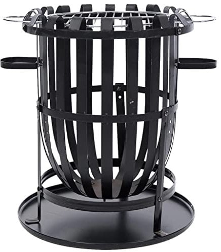 Feuerkorb mit verchromten Grillrost & Aschenfänger, Garten Feuerschale Feuerkorb für die Außenheizung & Grillen, Schwarz 40 x 56 cm