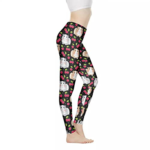 Kuiaobaty Cute Guinea Pigs Womens Yoga Leggings Plus Size 3XL Animals Cherry Print Scrunch Running Pants Butt Lift Workout Tights Trousers