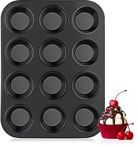 UKOFEW Muffin Backblech, Muffinform Blech für 12 Muffins, Cupcake Formen, für Cupcakes, Brownies, Kuchen, Pudding Schwarz