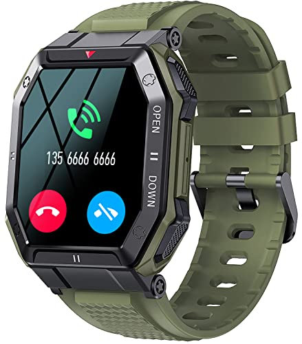 Militär Uhr Smartwatch Herren Armbanduhr mit Telefonfunktion 1,85 Zoll IP68 Wasserdicht Sportuhren Outdoor Tactical Watch Military Smartwatches Schwarz Fitnessuhr mit Blutdruckmessung Schrittzähler