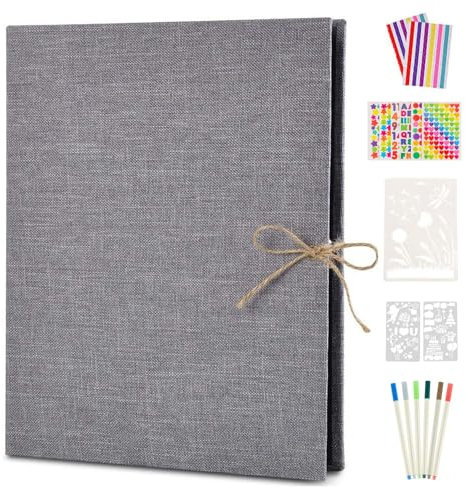 Boic Fotoalbum zum Selbstgestalten 60 Schwarze Seiten, DIY Leinen Fotoalben Scrapbook Album zum Einkleben, Retro Nachfüllbar Fotobuch, Geburtstag Jahrestag Geschenk (Grau)