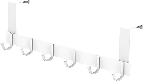 Nutabevr Appendiabiti da Porta con 6 Ganci in Alluminio, Bianco - Senza Forare per Cucina, Ufficio, Bagno e Camera