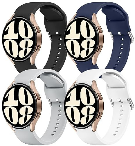 Mugust 4Pack Correas para Samsung Galaxy Watch 6/5/4 40mm 44mm/Watch 5 Pro 45mm/Watch 6 Classic 43mm 47mm/Watch 4 Classic 42mm 46mm Silicona Pulseras Mujer Hombre(Negro/Azul marino/Gris/Blanco)
