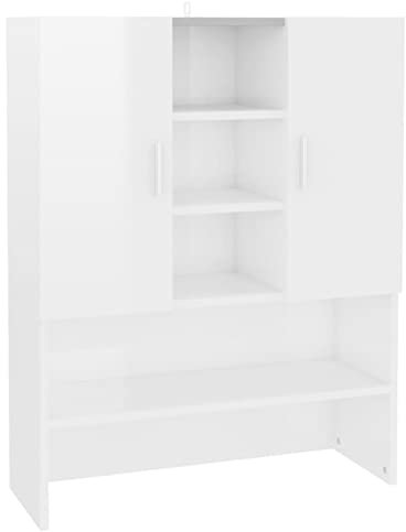 Tidyard Mobile per Lavatrice con Ripiani Salvaspazio, Armadietto Bagno sopra Lavatrice, Scaffale WC, Bianco Lucido 70,5x25,5x90 cm
