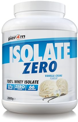Per4m Isolate Zero, hochreines Proteinisolat, maximaler Proteingehalt bei minimalem Fett & Zucker, laktosereduziert & gut verträglich, für Kraft & Schnelligkeit täglich – Vanille-Creme – 2kg