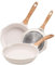 JEETEE Poêle À Frire 20/24/28,Revêtement De Granit, Batterie De Cuisine 3 Pièces, Poignée Résistante À La Chaleur, Légère, Facile À Nettoyer Et Compatible Toutes Les Cuisines,Sans Pfoa, Beige