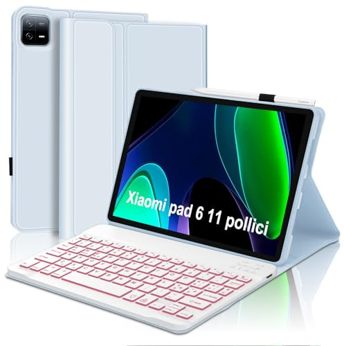 Tastiera per Xiaomi Pad 6/Pad 6 Pro 11, Custodia con Tastiera per Xiaomi Pad 6 2023, Cover Tastiera Rimovibile Magnetica Retroilluminazione Bluetooth per Xiaomi 6/6 Pro 11 pollici 2023, Azzurro