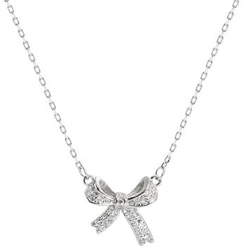 GAUEIOUR Bow Necklace,Butterfly Collarbone Necklace for Women,Light Luxury Sparkling Diamond Minimalist Design Necklaces, Sterling Silver Bow Necklaces for Women(Silver)