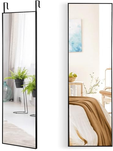Multigot Full Length Door Mirror, Wall-Mounted Dressing Mirror with 2 Door Hooks, Long Hanging Mirror for Bedroom Living Room Entryway(Black)
