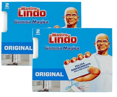 M.Lindo Gomma Magica, Spugnetta a Tre Strati, Capace di Cancellare ed Eliminare Qualsiasi Macchia da Muri e Superfici, Confezione da 2 (2 Confezioni)
