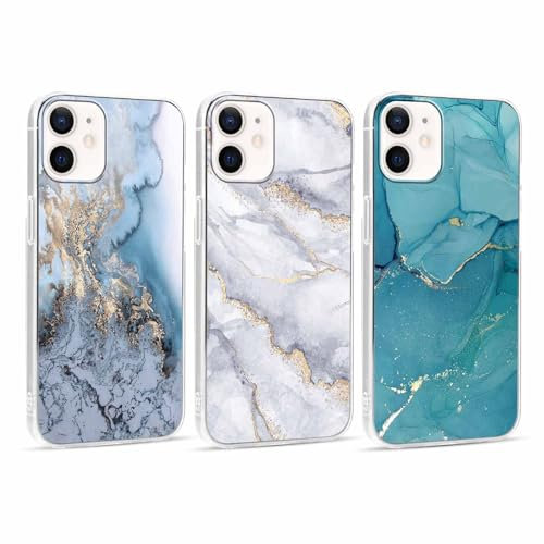 Xylota 3 Stück Handyhülle für iPhone 12 Mini 5,4 Hülle, Transparent Mode Case mit Aesthetic Marmor Muster, Weich Silikon Ultra Dünn TPU Stoßfeste Kratzfest Schutzhülle Cover für iPhone 12 Mini