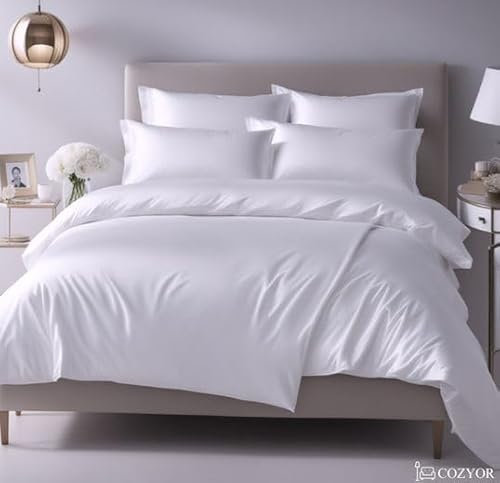 Cozyor Satin Bettwäsche 200x200 extra dick und weich mit robustem Reißverschluss 2X Kissenbezug 40x80 cm, edles Satin 3-teilig, weiß Purity