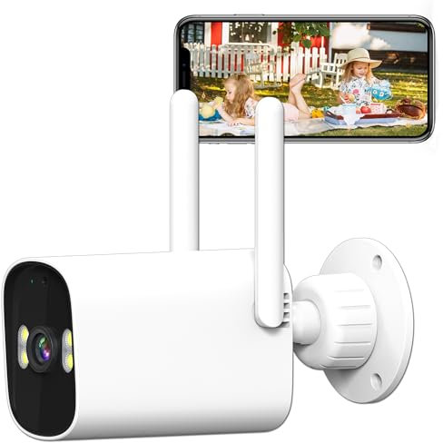 ANTELA Caméra de Surveillance extérieure 2K 3MP WLAN Caméra IP avec Audio bidirectionnel, 30m Vision Nocturne en Couleur, IP66 étanche, détection de Personnes & de mouvements, 2.4GHz
