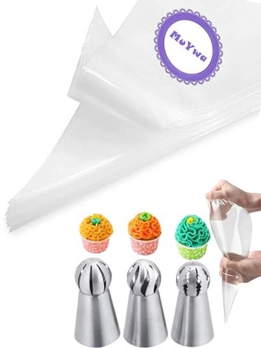Set di beccucci russi con sacchetti, 3 beccucci a sfera per glassare glassa, decorazione di torte e 20 sac à poche usa e getta da 30,5 cm