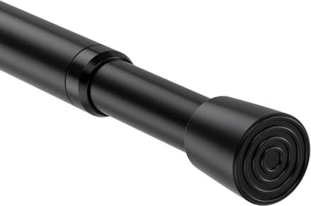 Black Tension Rod Shower Curtain Pole 68-100cm Spring Extendable Telescopic Rail No Drill for Net Curtains, Cupboards, Clothes